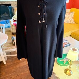 Theory Black Long Sleeve Lace-Up Dress